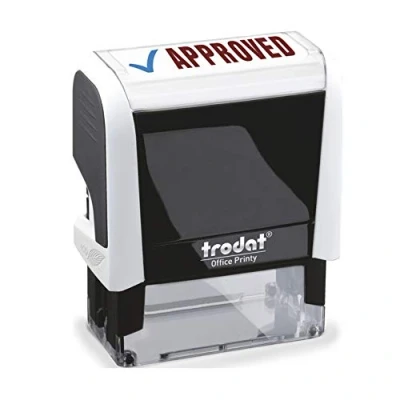 Image of Trodat Stamp 4912 Office Printy with English Text APPROVED Self Inking, Red and Blue Ink, 18 x 46 mm