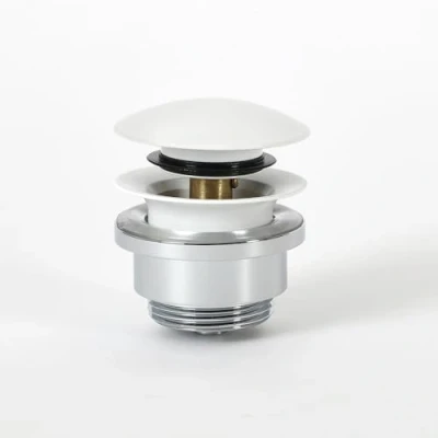 Image of Milano Modern Push Button Universal Slotted Unslotted Bathroom Basin Sink Waste White