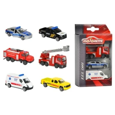 Image of Dickie 212057261 Emergency Toy Truck S.O.S. 3 Pieces Vehicle Set Police, fire Engine, Ambulance, (Assorted Model)