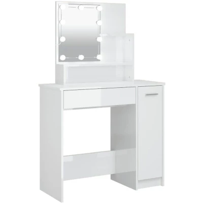Image of vidaXL Dressing Table with LED High Gloss White 86.5x35x136 cm