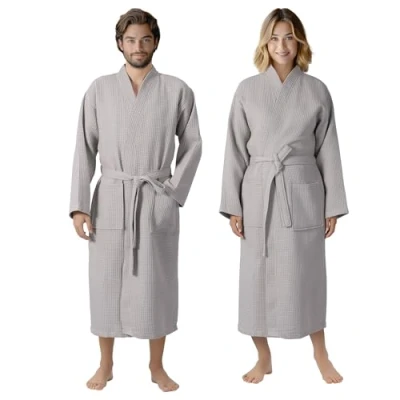 Image of HOMELEVEL Waffle Cotton Dressing Gown Men and Women Womens Mens Gowns Lightweight Bathrobe Towelling Spa Robe Bathrobes Towel Bath Robes for Ladies Grey XXL
