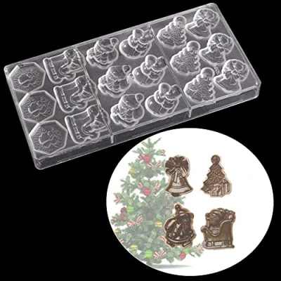 Image of 18 Holes Christmas Clear Polycarbonate Chocolate Mold Bell Snowman Jelly Candy Making DIY Moulds Sweet Sugarcraft Fondant Baking Tools