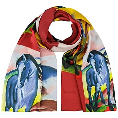Image of VON LILIENFELD Long Scarf Silk Motif Art Women Franz Marc Blue Horse Lightweight Precious Processing