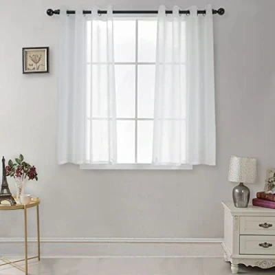 Image of CUCRAF White Voile Curtains For Living Room, Semi Transparent Eyelet Sheer Curtains, Linen Look bedroom, 55x54 Inch Drop,2 Panels, Off