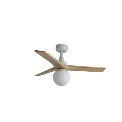 Image of Klim Small 3 Blade Ceiling Fan Matt White, Oak Wood with Light 1x E27 Wiz Smart System