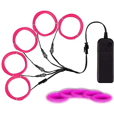 Image of EL Wire, Noise Reduction Neon Lights Wire 5 in 1 Metre, Electroluminescent for Halloween, Christmas, DIY Decoration (Pink)