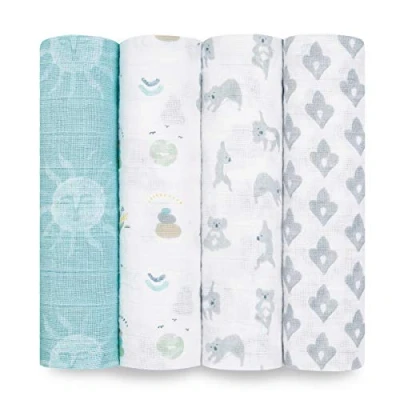 Image of aden + anais 100% cotton Muslin Swaddle &amp; Receiving Blankets for Baby Girls Boys, 120x120cm, Ideal Newborn Infant Swaddling Wrap Set, Perfect Shower Gifts, 4 Pack, now zen 120 x cm ASWC40012