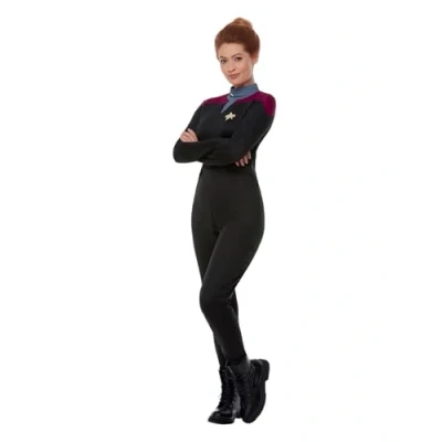 Image of Smiffys Star Trek Costume, Voyager Command Uniform in Maroon Jumpsuit, Delta Badge &amp; Rank Insignias, Official Outfit, The Division Halloween Fancy Dress