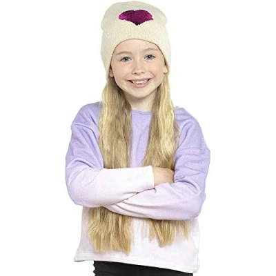 Image of undercover lingerie Girls Reversible Heart Sequin Beanie Hat GL910 Oat 6 8 Years
