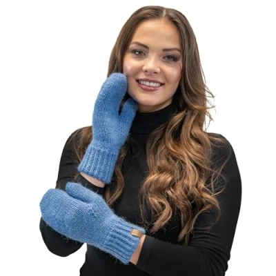 Image of Vivisence Stylish Women&#039;s Mittens Made Of Warm And Soft Yarn With Elegant Ribbed Cuff Design Ideal For Outfits Perfect Gloves Cold Winter Autumn Weather, Jeans,UNI
