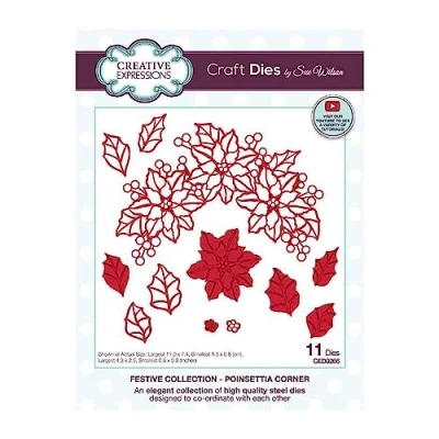Image of Creative Expressions Sue Wilson Craft Dies Festive Collection Poinsettia Corner, Metal, 4.3 in x 2.9