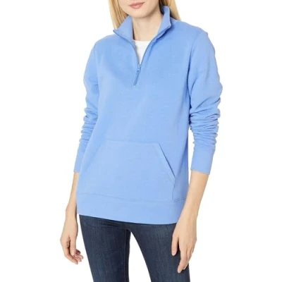 Image of Amazon Essentials Women&#039;s Long Sleeved Fleece Quarter Zip Top (Available in Plus Size), Blue Heather, S