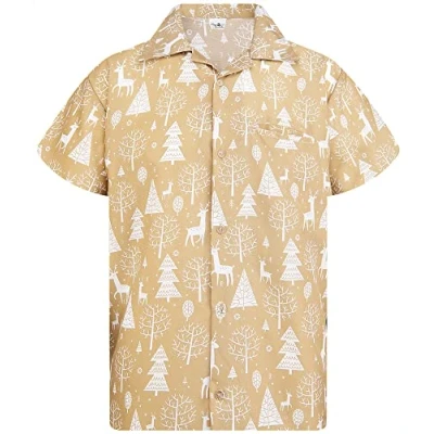 Image of King Kameha Men Christmas Santa Claus Office Party Short Sleeve Button Down Shirts, Reindeer Allover, Black, XXL
