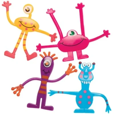 Image of Baker Ross FC241 Bendy Monster Toys Pack of 4, Halloween Novelty Toys, for Children, Ideal Party Bag Fillers, Small Gifts and Prizes