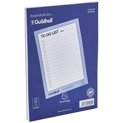 Image of Exacompta Ref GESTDLA5Z Guildhall Essentials To Do List Pad, A5, 60 Sheets, Pre Ruled for Dates, Tick Boxes &amp; Lines, Glue Bound Head Easy Removal Blue/White