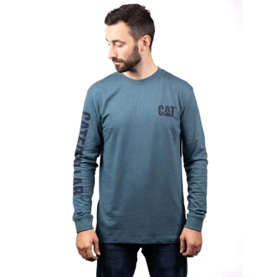 Image of CAT Men&#039;s Trademark Banner Long Sleeve Tee Shirts with Center Back Neck Wire Management Loop Logo T, Real Teal Heather, XL