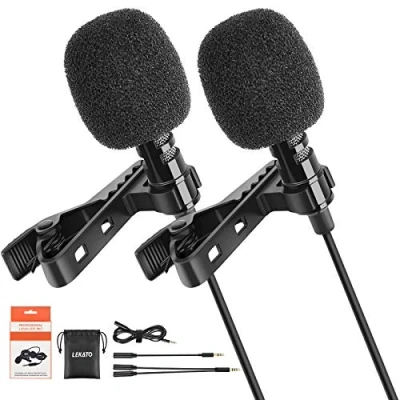 Image of LEKATO Lavalier Microphone 2Pcs, Omnidirectional Lapel Microphone, Wired Clip on Compatible with Android/iPhone/Camera/PC, Lav Laepl Mic for Interview/YouTube/Recording/Conference/Streaming