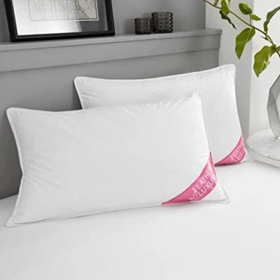 Image of Artistic Fashionista Limited Hotel Quality Soft Goose Feather &amp; Down Pillows 2 Pack, Comfy Breathable Medium Firm Support Bed Pillows, White, 50x70 Cm
