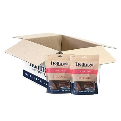 Image of Hollings Pig Ears Dog Treats, 100% Natural Air Dried Long Lasting Chews for Adult Dogs, Grain Free &amp; High in Protein (Pack of 50)