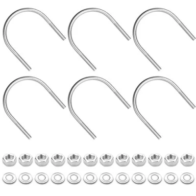 Image of YEYIT 6Pack U Bolts 304 Stainless Steel M6 x 51mm Bolt Fastener for Pipelines, with Nuts and Flat Repair Washer