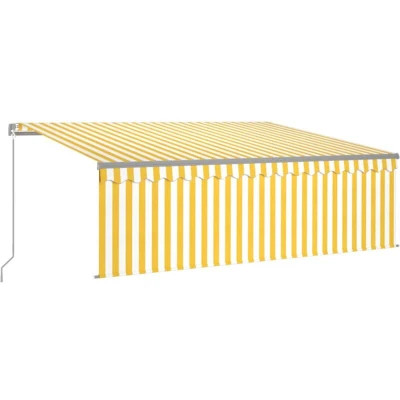 Image of vidaXL Manual Retractable Awning with Blind&amp;LED 4x3m Yellow&amp;White