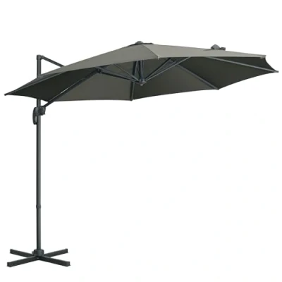 Image of Outsunny 3(m) Patio Offset Roma Parasol Umbrella Cantilever Hanging Aluminium Sun Shade Canopy Shelter 360 Rotation with Hand Crank and Cross Base, Grey