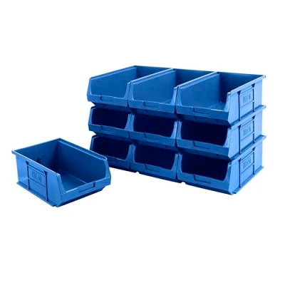 Image of BiGDUG Plastic Parts Bins Packs Small Component Storage Boxes Garage Organiser (10 125h x 200w 355d mm Blue)