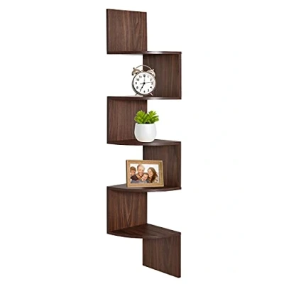 Image of Greenco GRC2920 Corner Shelf, 5 Tier Floating Shelves for Wall, Easy to Assemble Wall Mount Bedrooms and Living Rooms, Rustic Walnut Finish