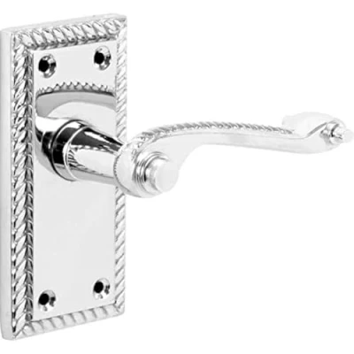 Image of Designer Levers Georgian Roped Design Lever Door Handles Polished Chrome 1 Pair Latch Handle Interior Use Short