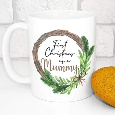 Image of Personalised Christmas Mug 1st As New Baby Gift (Mummy)