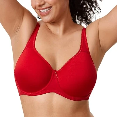 Image of Delimira Women&#039;s Support Bra Padded Plus Size Underwired Full Cup T Shirt Seamless Lipstick Red 44DD