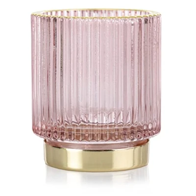 Image of AmeliaHome Glass Tea Light Holder 7 x 8 cm Pompey Powder Pink Gold