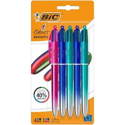 Image of BIC 4 Colours Gradient Smooth Ink Retractable Multicoloured Ball Pen Pack of 5