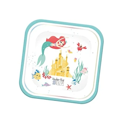 Image of Disney Princess Ariel Under The Sea Square Paper Plates Birthday Party Supplies Little Mermaid, 25cm, Pack of 4, Turquoise (78089)