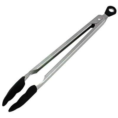 Image of Tala Stainless Steel Serving Tongs with Silicone Head, The Perfect tool for BBQ&#039;s, Black, 30cm