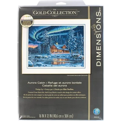 Image of Dimensions 35212 &quot;Aurora Cabin&quot; Counted Cross Stitch Kit, Multi Colour