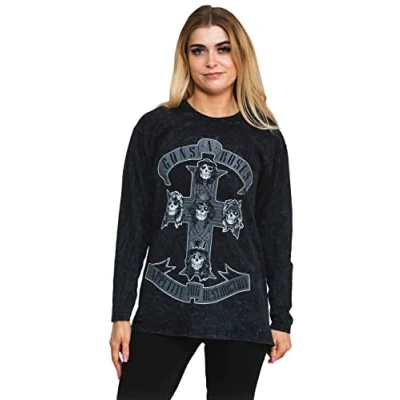 Image of Guns N Roses T Shirt Monochrome Cross Logo Official Dip Dye Black Long Sleeve XL