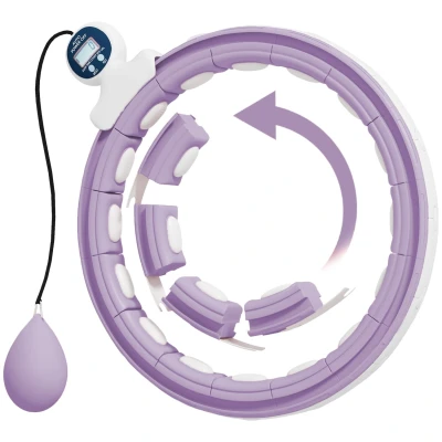 Image of SPORTNOW Smart Weighted Hula Hoop For Adults, Ring with 16 Detachable Knots, 360 Auto Rotating Ball and Digital Counter, Massage Circle Weight Loss, Purple