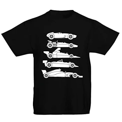 Image of Youth Kids Childrens Evolution of The Formula F Car 1 One T Shirt Black 7 8 Years (M)