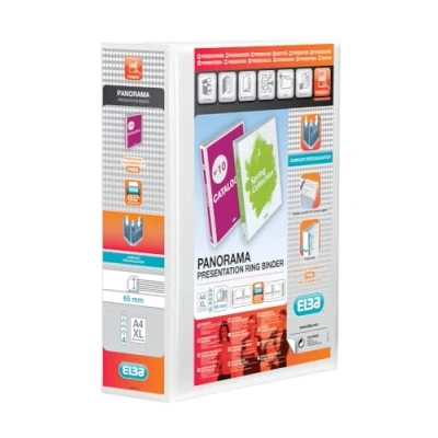 Image of Elba A4 4 D Ring Binder, 65mm capacity, 90mm spine, Presentation Folder with Customisable Cover, Portrait, White (Single)