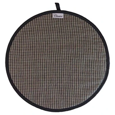 Image of Checked Linen Black &amp; Beige, with Cream Towelling Chefs Pad/Hob Cover AGA Range Compatible