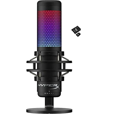 Image of HyperX QuadCast S RGB USB Condenser Microphone for PC, PS4, PS5 and Mac, Anti Vibration Shock Mount, 4 Polar Patterns, Pop Filter, Gain Control, Gaming, Streaming, Podcasts, Kwalicable Micro SD Card