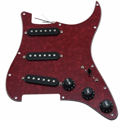 Image of Dopro Custom Loaded Strat SSS Pickguard Prewired ST With Ceramic Pickups for USA/Mexican Fender Red Pearl Black Covers and Knobs