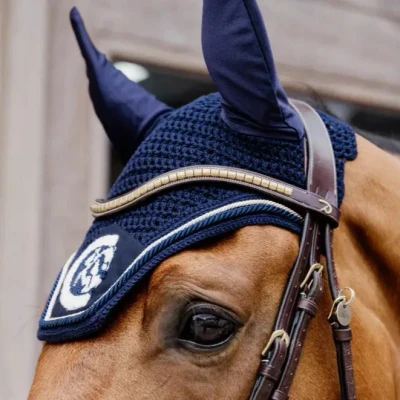 Image of Kentucky Horsewear Fly Hood Wellington 3D Logo Rope Navy Full Size Horse &amp; Equestrian