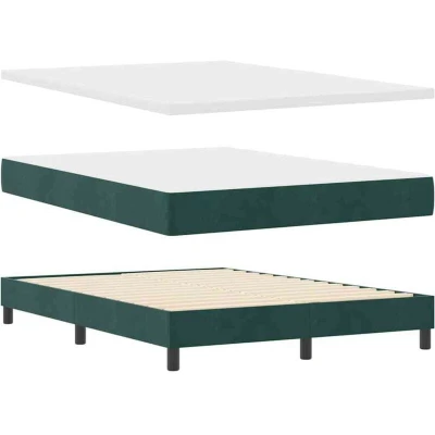 Image of Box Spring Bed with Mattress Dark Green 140x190 cm Velvet Vidaxl