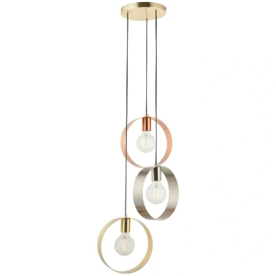 Image of Hoop 3 Light Cluster Ceiling Pendant Brushed Brass &amp; Nickel, E27