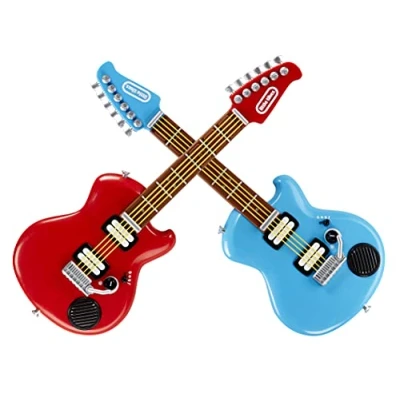 Image of little tikes 658907EUC Real Jam Twice The Fun Two Toy Guitars with Cases &amp; Straps 4 Modes, Volume Control, Bluetooth Connectivity Encourages Imaginative Creative Play for Kids Ages 3+,Red