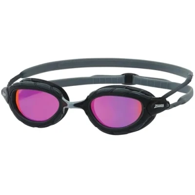 Image of Zoggs Predator Titanium flex Goggles, UV Protection Swim Quick Adjust Goggle Straps, Fog Free Adult Lenses, Goggle, Ultra Fit, Grey/Black/Mirrored Pink Regular Fit