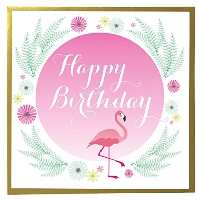 Image of Claire Giles Quill Birthday Greeting Card Pink Flamingo