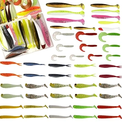 Image of Funzhan Fishing Soft Plastic Paddle Tail Bass Lures Kit Swimbaits Shad Jerkbait Crankbait Ribbed Design Baits for Trout Carppie Saltwater Freshwater Set